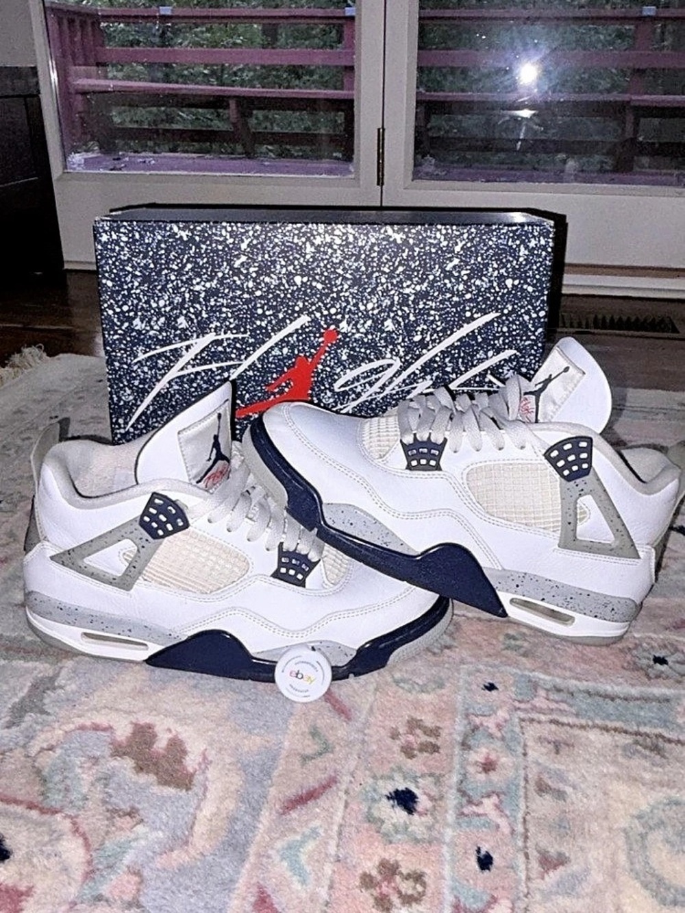 Jordan Air Jordan 4 Retro 'Midnight Navy' Sneakers White & Gray Size 9